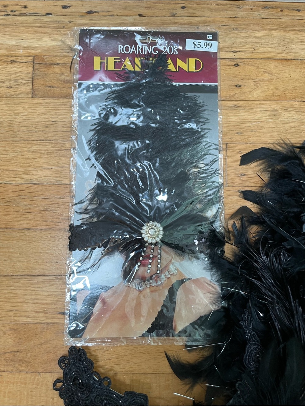 Spirit Black Feather Headband with Pearl Rhinestone Center